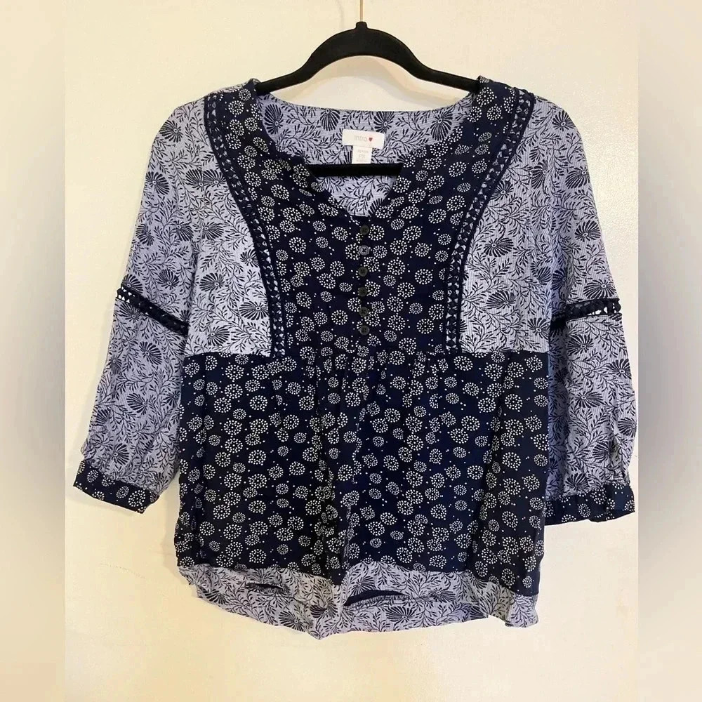 Intro. - tunic top women’s petite small navy blue